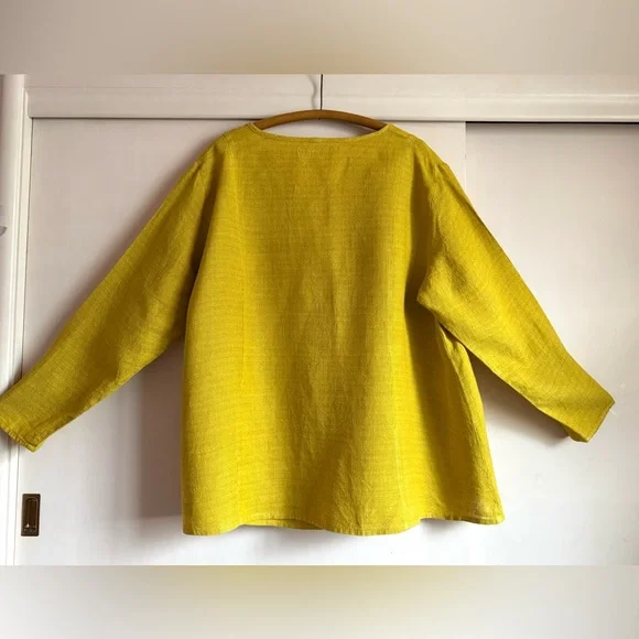 Flax Mustard Gold Heavy Linen Tunic Top 2x 3x 2G 3G - Picture 4 of 4